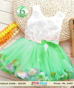 Parrot Green Designer Floral Wedding Dress for Baby Girl