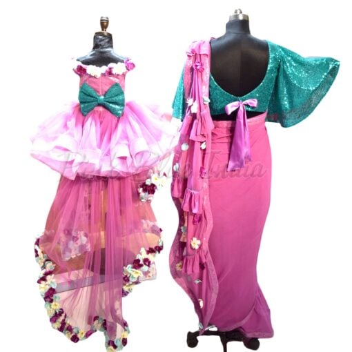 Mother daughter matching designer saree Style Dress