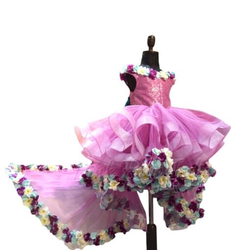 Off Shoulder High Low Flower Girls Dress