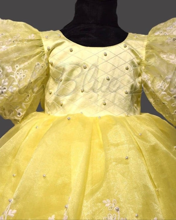 One Piece Party Wear Dress for Girls Yellow Knee Length