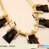 Partywear Posh Necklace in Black Beads with Golden Plates and White Stones