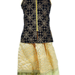 Children Partywear Short Jacket Palazzo Suits Black and Golden Color Dress