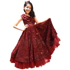 Kids Partywear Velvet Dress, Girls Velvet Sequin Gown