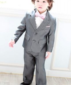 Boys Partywear White Pinstripe Suit with Matching Bow Tie