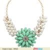Pastel Green Flower Vintage Necklace with White Pearls for Ladies
