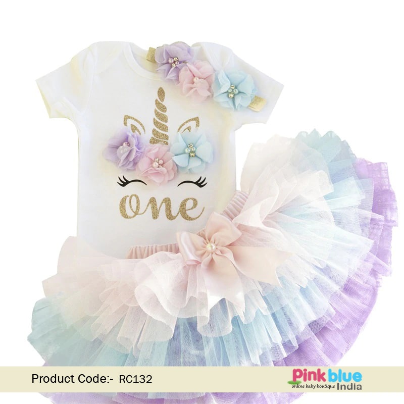 Unicorn First Birthday Outfit - Unicorn Pastel Tutu - Baby Girl Bodysuit
