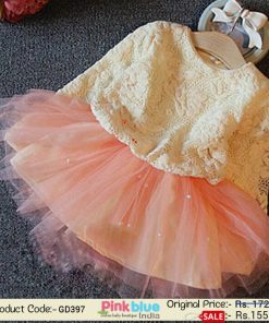 special baby birthday frock Peach and Off white