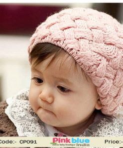 Designer Peach Crochet Hat for Toddlers with Fur Motif