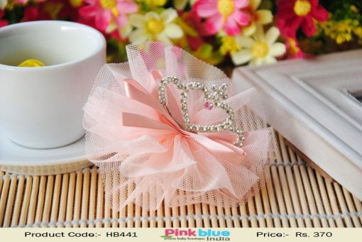 Buy Online Peach Fashion Flower Hair Clip for Infants with Diamond Tiara