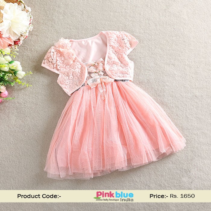 Buy Gorgeous Peach Net Floral Birthday Dress for Kids
