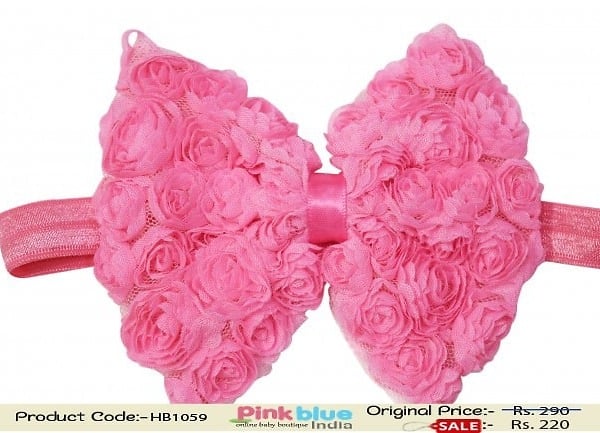 Peach Pink Fashionable Hair Band for Baby Girl with Floral Bow