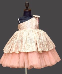Kids Peach Sequin Net Dress, Girls Sequin Party Dress Online