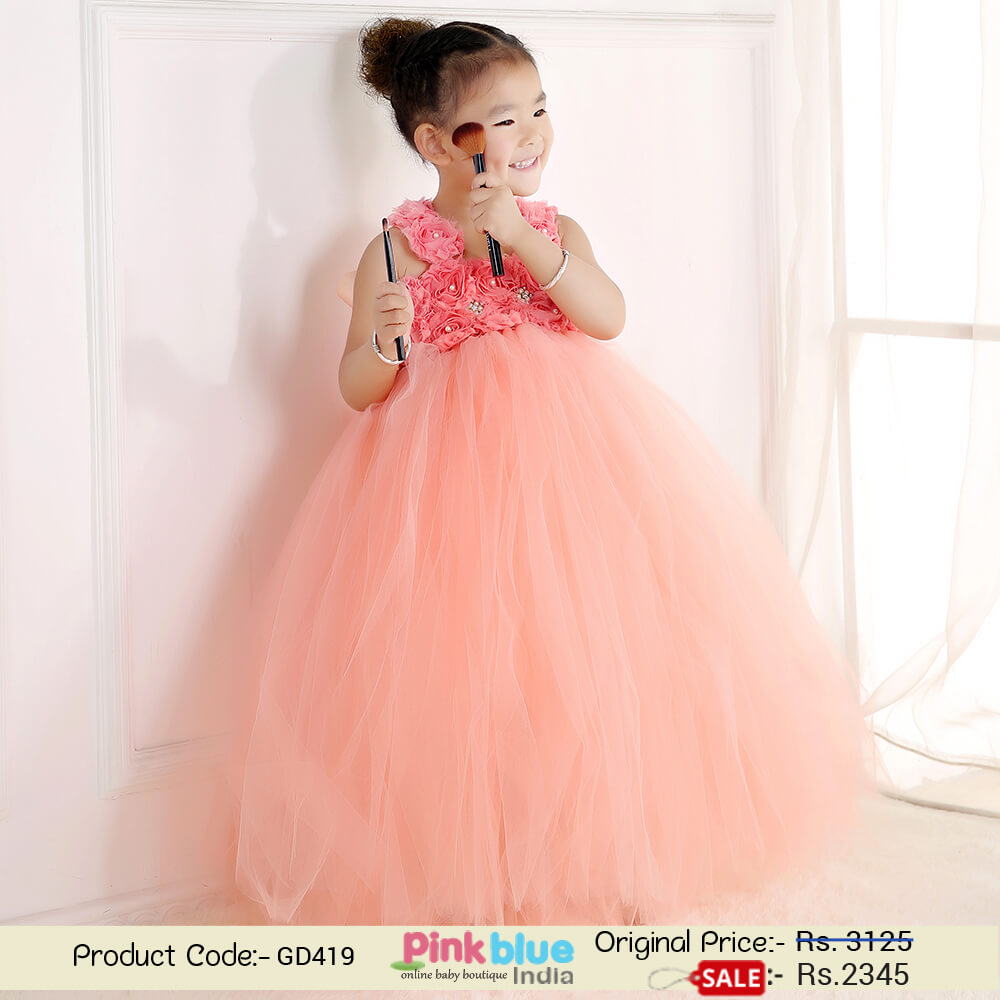 Kids Peach Flower Party Tutu Dress - Toddler Girl Tutu Dresses