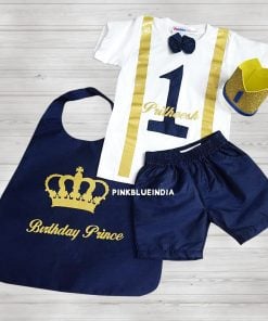 4 piece Little Prince 1st Birthday Outfit – Personalised Birthday Clothes India