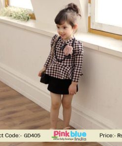 Gorgeous Pink and Black Checks Baby Girl Party Dress With Flower