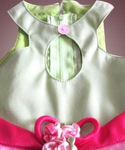 Pink and Green Toddler Velvet Dress with Exquisite Neck
