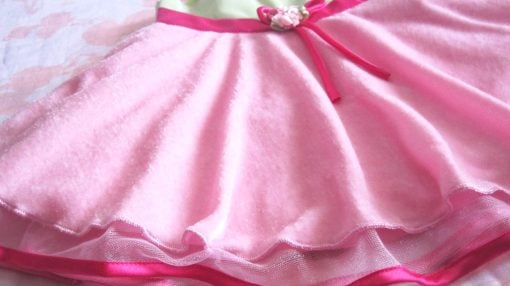 Pink and Green Toddler Velvet Dress with Exquisite Neck