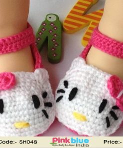 Hello Kitty Pink and White Crochet Baby Booties for Toddler Girls