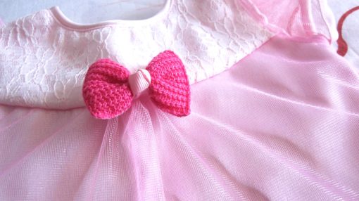 Pink and White Net Dress with a Bow for Indian Newborn