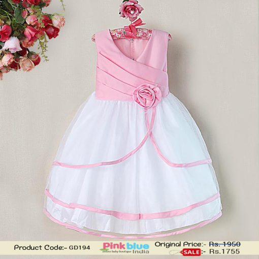 Baby Girl Pink and White Sleeveless Party Wear Dress