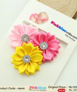 Buy Online Pink and Yellow Floral Infant Headband with Three Beautiful Flowers