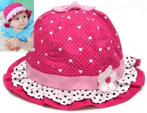 Pink Baby Cotton Hat for Summer Season with Heart Print