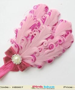 Baby Girl Pink Birthday Party Feather Bow Hairbands