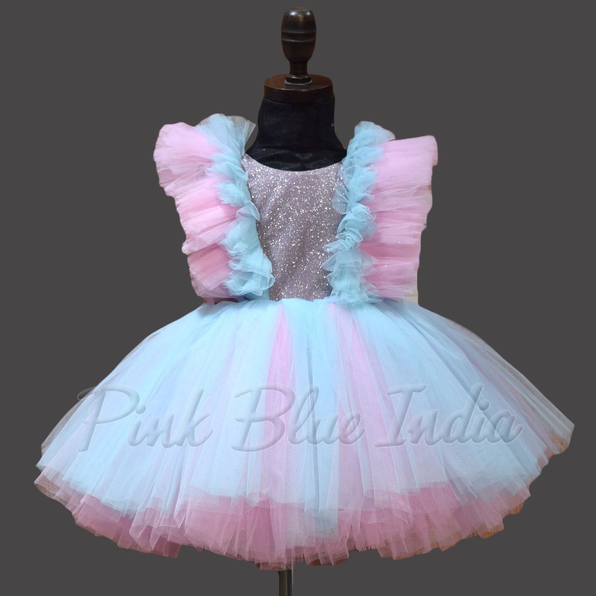 Pink and Blue Short Dress, Knee Length Baby Girl Dress Online