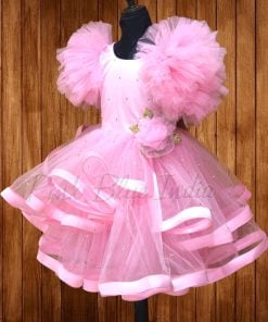 Party wear Western Gown, Girls Pink Cascade Dress Online