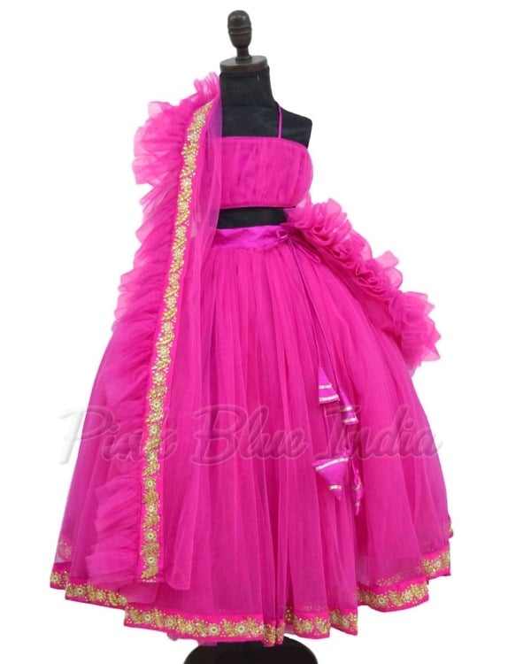 Pink Crop Top & Lehenga Set For Girls