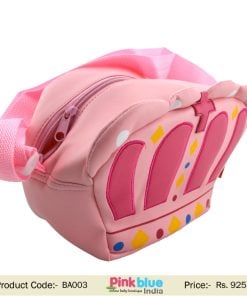 Cute Pink Crown Shaped Stylish Kids Bag With Comfortable Strap