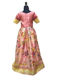 Designer Party Wear Pink Pleated Gown Dress for Baby Girls