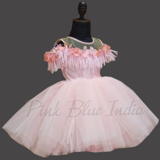pink feather baby dress, birthday dress for girls