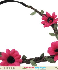 Pink Floral Hair Band with Leaves