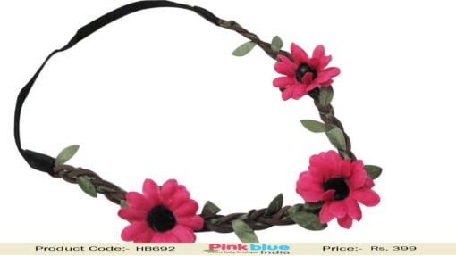 Pink Floral Hair Band with Leaves