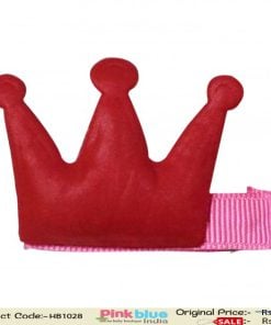 Pink Hair Clip with Red Crown Motif for Cute Baby Girls in India