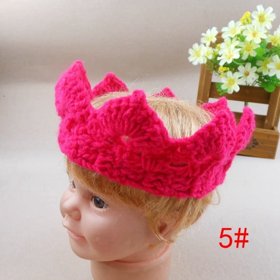 Stylish Deep Pink Handmade Crown Hat Crochet Baby Photography Prop
