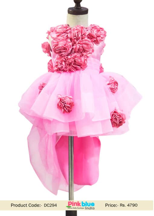 Flower Girl First Birthday Dress Toddler Girls Pink Birthday High Low Dress