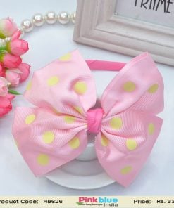 Pink Infant Headband with Matching Bow with Yellow Dots
