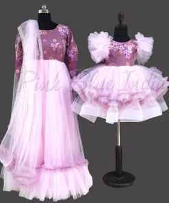 Pink Mother and Daughter Combo Party Wear Gown