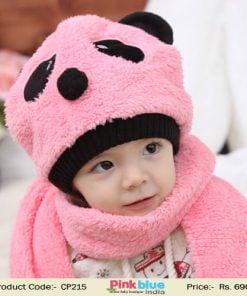 Cute Pink Panda Style Toddler Kid Cap with Muffler in India
