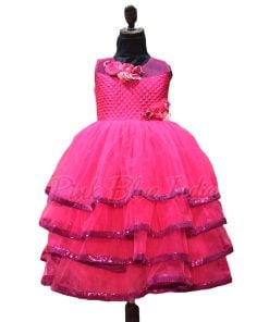 Pink Party Wear Flower Layered Gown