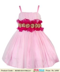 Special Occasion Pink Satin Knee Length Party Wear Frock Kids girl