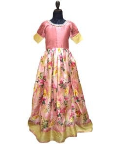 Baby Girl Party Wear Pink Pleated Dress, Designer Kids Gown