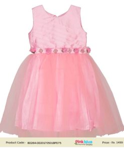 Kids Summer Partywear Frock Pink Rose Satin Baby Girl Outfit