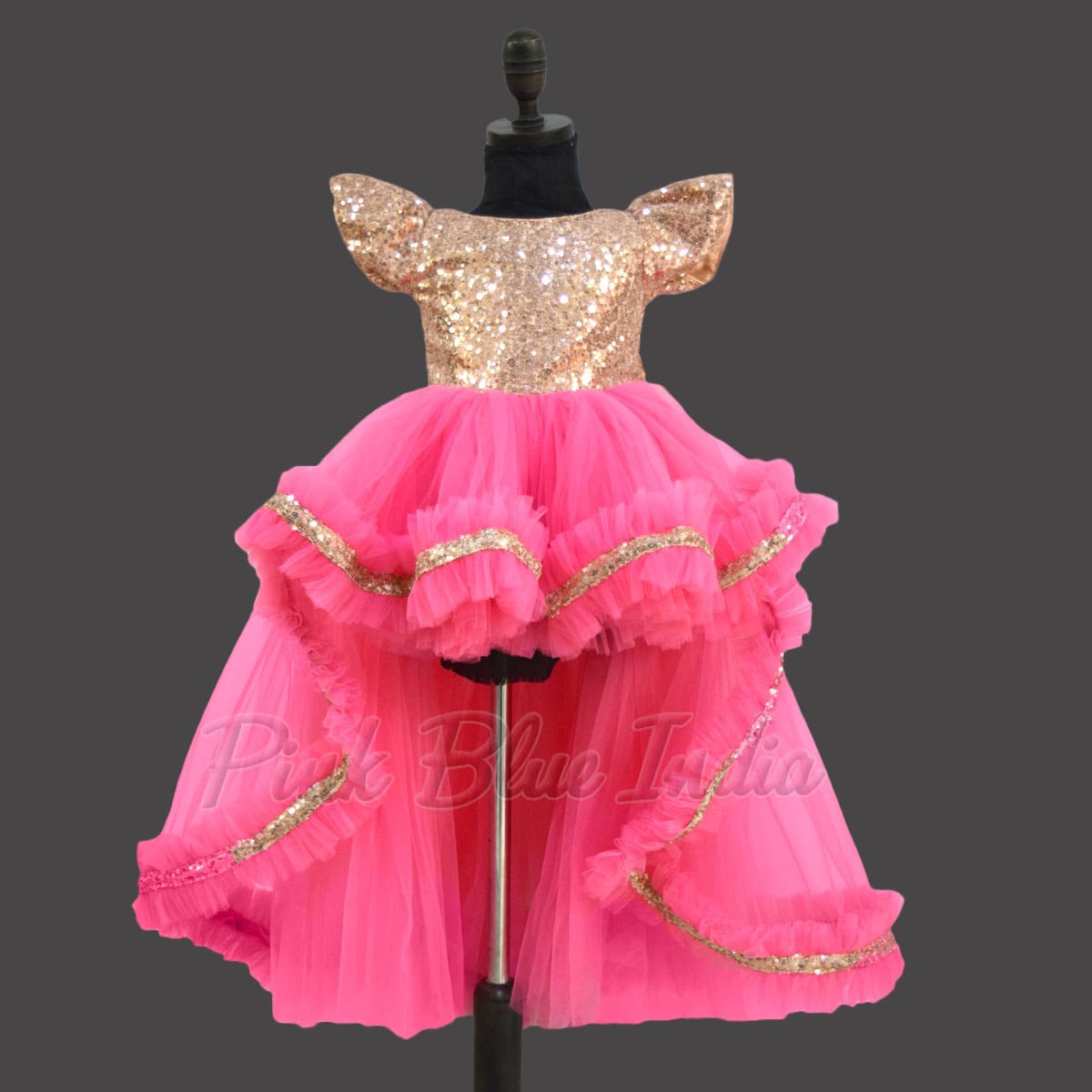 Pink Sequin High Low Tail Party Wear Gown