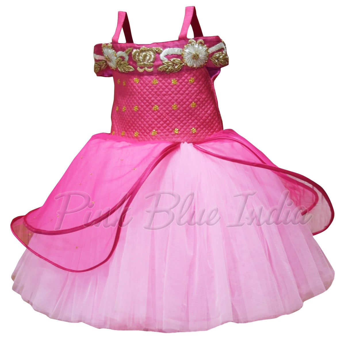 Pink Wings Girls Party Wear Dress, Birthday Dress, Princess Frock