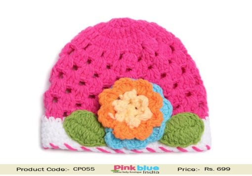 pink crochet baby cap