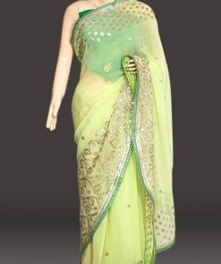 Pista Green Heavy Pallu Indian Evening Saree Designs for Engagement