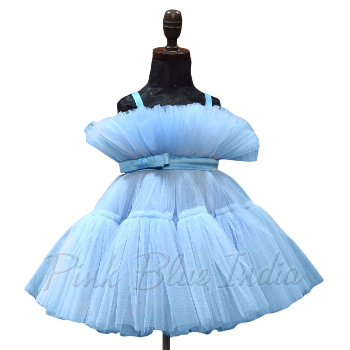 Powder Blue Little Girl Princess Party Dress, Blue Birthday Frock